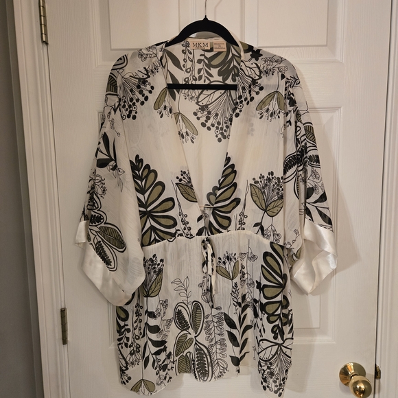 MKM Designs Tops - MKM Designs Black and Green Patterned Kimono